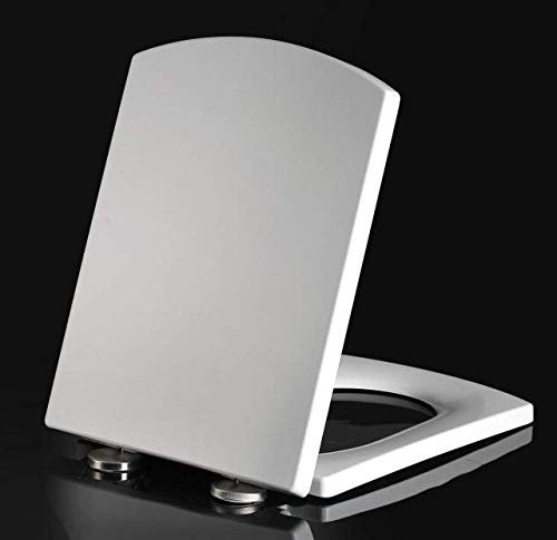 BAOPENB Toilettensitz, quadratisch, mit Absenkautomatik, WC-Deckelbezug, EIN-Knopf-Scharniere mit einfacher Entriegelung, Befestigung Oben, 45–49 cm x 37 cm