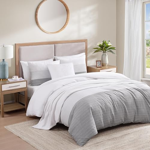 Tommy Hilfiger - Duvet Set, Luxuriously Soft Cotton Seersucker Bedding with Matching Shams, Textured Design (Montauk Blue, King)