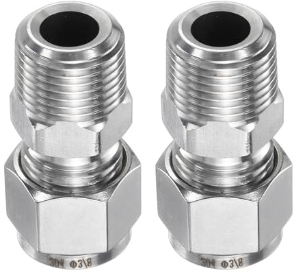 sourcing map 2pcs Compression Fitting 3/8 Tube OD x 3/8 NPT Male Thread Stainless Steel Straight Coupler Adapter Compression Tube Pipe Fitting Connector for Oil Gas Water
