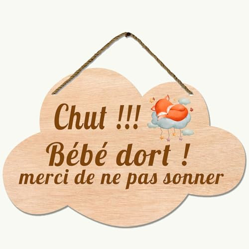Plaque de Porte Bébé Dort – Panneau Chut Bébé Dort en Bois – Décoration Chambre Bébé – Idée Cadeau Naissance – Fabrication Artisanale