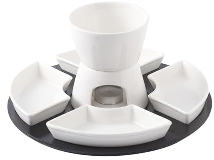 White Ceramic Chocolate Fondue Sets Mug, Butter Cheese Ice Cream Chocolate Melting Pot Caramel Hotpot Set with Four Forks & Four Half-Moon Shaped Plates