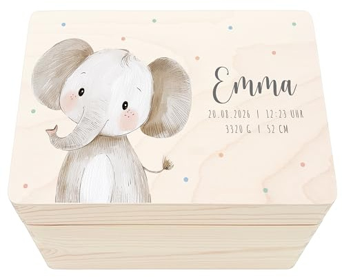 Erinnerungsbox Baby Elefant personalisierte Holzkiste Erinnerungsbox Erinnerungskiste Geschenk Geburt Geburtsgeschenk Holzbox 30x20x13 cm