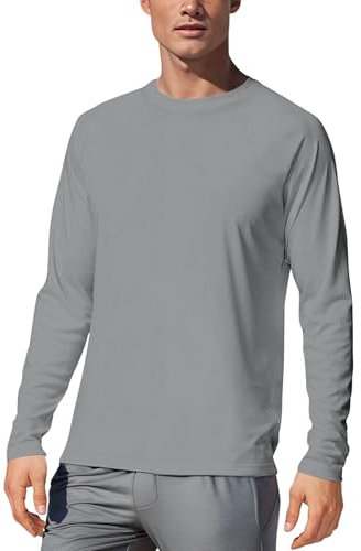 MARZXIN UPF 50+ Langarmshirt Herren UV Shirt Schnelltrocknend Atmungsaktiv Sportshirt Funktionsshirt Sonnenschutz Laufshirt Fitnessshirt Grau L