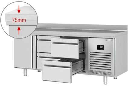 GGM Gastro | KTI207T1S1212 | Kühltisch Premium PLUS - 1960x700mm - mit 1 Tür & 4 Schubladen & mit Aufkantung