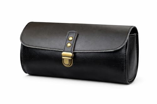 Borsa da moto vintage, in vera pelle di capra, con fibbia a 2 cinghie, borsa porta attrezzi, con chiusura rapida, rinforzata, per manubrio, forcelle, borsa da bicicletta, nero (Black sissy bar)