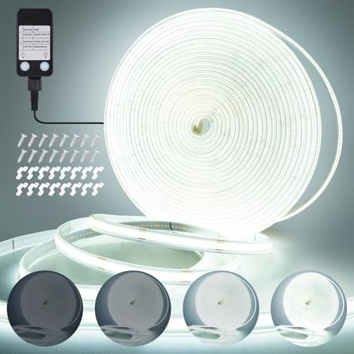 StarryEver COB LED Streifen Außen Strom, 10M 3200 LED Strip Kaltweiß 6000K, IP67 Wasserfest LED Stripes Dimmbar Outdoor, Lichtband LED Selbstklebend,LED Band für Garten Balkon Küche Innen Wohnzimmer