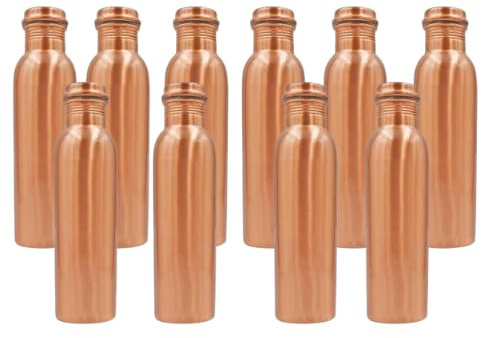HAZDEAL Copper Water Bottle 1 Liter – Leakproof Ayurvedic Tamba Bottle for Drinking Water, BPA-Free Copper Vessel for Health Benefits, Joint-Free Durable Bottle for Home, Office & Gym (Pack of 10)