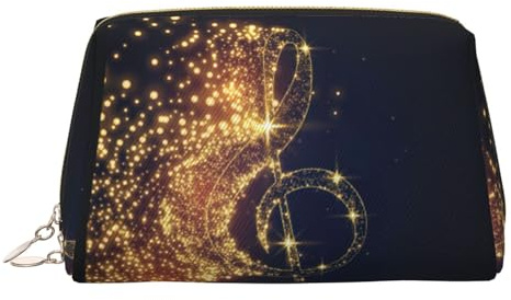 Goldene Musiknote mit gefallenem glänzendem Stern, Damen-Kosmetiktasche, PVC-Leder, große Reise-Kosmetiktasche, Kosmetiktasche