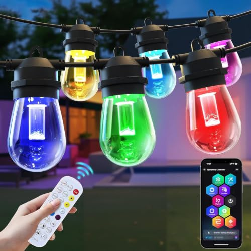 Quntis S14 Smarte LED Lichterkette Außen 16M 15 Birnen App & Fernbedienung | Koppelbar IP65 Wasserdicht 16 Mio. Farben 200+ DIY Modi Musik-Sync Dimmbare Gartenbeleuchtung für Party Balkon