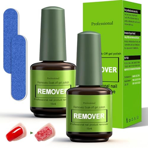 2pcs Gel Nail Polish Remover Set (2×15ml),Nail Polish Remover,No Soaking Needed Fast-Acting Gel Works In 3–5 Minutes,Easy UV Gels polish Removal With Nail File,Salon-Quality&Gentle On Nails