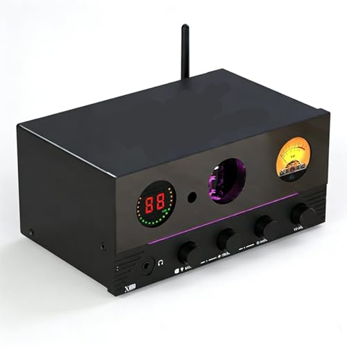 Amplificatore for cuffie valvolare, Amplificatore for cuffie valvolare, Amplificatore audio HiFi 4 in 1, con VU Meter, Bluetooth 5.4 + telecomando, Illuminazione a 7 ambienti, for Home Thea(Black)