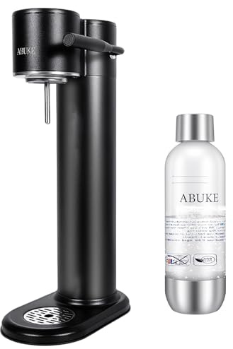 ABUKE Aluminum Sparkling Water Maker with Lever Handle, Metal Body & Nozzle, Compatible with Threaded CO2 Cylinders, Automatic Pressure Release, BPA-Free PET Bottle, 2-Year Warranty