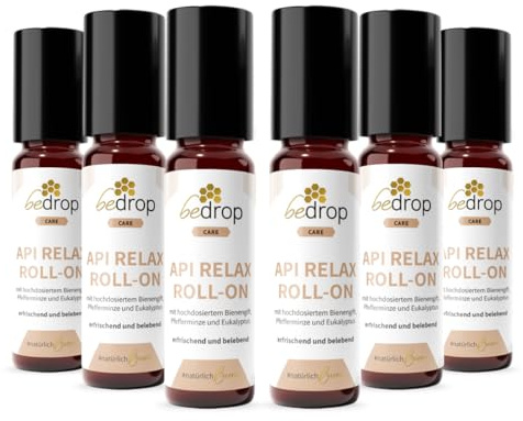 bedrop Api Relax Roll-On - mit hochdosiertem Bienengift, Pfefferminze und Eukalyptus | Bei Kopfschmerzen, ideal auf Schläfen und Muskelbereichen | Praktische To-Go Größe - 10ml (6er Pack)
