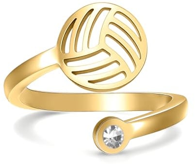 VASSAGO Volleyball-Ring für Damen und Herren, Edelstahl, verstellbar, Volleyball-Ringe, Sportschmuck, Geschenke für Spieler, Tochter, Sportfans, Trainerteam