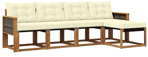 vidaXL Outdoor-Sofagarnitur mit Kissen 5 pcs Natur und Creme, Gartenmöbel, modernes, langlebiges Outdoor-Sofa, Eckset für Terrasse, Bequeme Lounge und Sitzgelegenheit