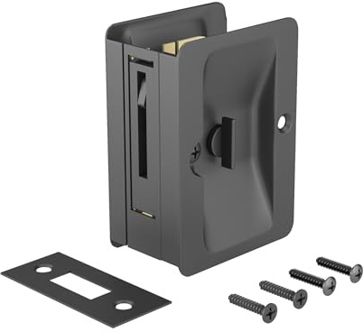 RICHELIEU 1701FBPSBC Onward Pocket Door Pull with Privacy Lock, Black, 3 1/4-in