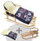 BAMBINIWELT KOMBI-ANGEBOT Holz-Schlitten mit Rückenlehne & Zugseil + universaler Winterfußsack (108cm), auch geeignet für Babyschale, Kinderwagen, Buggy, aus Wolle im Eulendesign (Motiv $9)