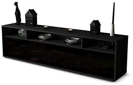 Stil.Zeit TV Schrank Lowboard Bianca, Korpus anthrazit matt, Front Hochglanz-Design Schwarz (180x49x35cm), mit Push-to-Open Technik
