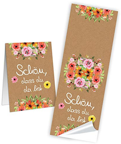Logbuch-Verlag 25 Aufkleber Schön dass du da bist Gastgeschenke Banderole sommerlich mit Blumen Fest Hochzeit Geburtstag Geschenke 5 x 14,8 cm