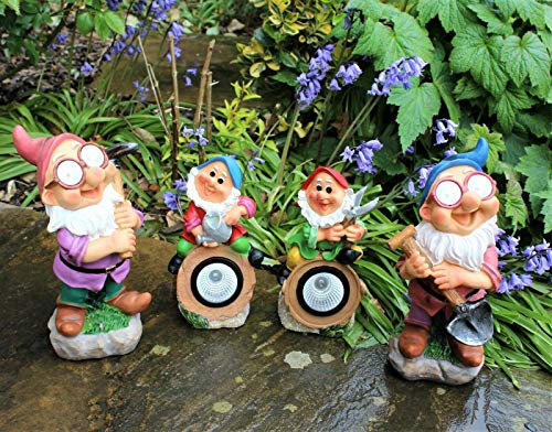 Home Hut Gnomes Garden Solar Ornament Statue decoration patio border cheeky colourful (Red, 20)