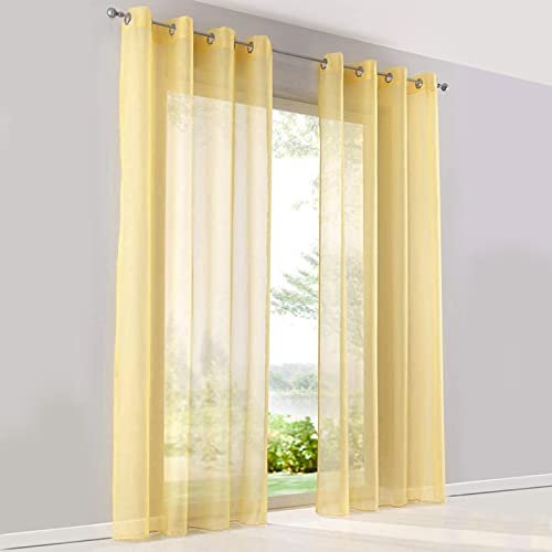 SIMPVALE Gardinenschals 2er Set, Vorhänge mit Ösen,Polyester Voile Schlaufenschal Transparent für Wohnzimmer, Balkon Schlafzimmer Küche Breit 140cm Höhe 225 cm,Vorhang Gelb