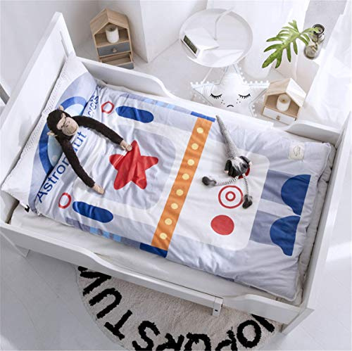 Kalavika Sac de Couchage pour Enfant en Coton Nids d'ange, Tapis de Sieste avec Motif Mignon et Oreiller Couverture pour Ecole Cadeau Naissance Baptême (Astronaute)