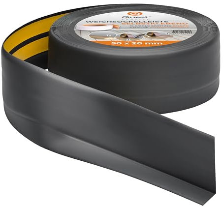 Quest Weichsockelleiste Selbstklebend - 50 mm x 20 mm - Sockelleiste PVC, Flexible Abschlussleiste, Knickleiste für Küche, Badezimmer, Wand, Boden - Dekorativ, UV-Beständig - 5 Meter, Dunkelgrau