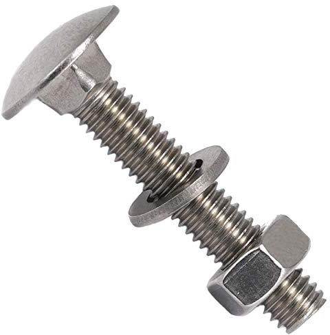 OPIOL QUALITY® Schlossschrauben M6x60 mit Muttern und Unterlegscheiben M6 (50 Stück) aus Edelstahl A2 V2A Set DIN 603 / DIN 934 / DIN 125 Flachrundkopfschrauben Muttern Edelstahlschraubenset