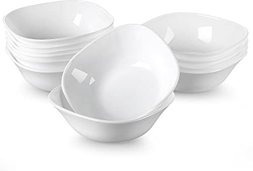 MALACASA, Serie Esmer, 12 tlg. Set Opalglas 7,5 Zoll / 17 * 17 * 5,5cm / 620ml porzellanartige Schüssel Reisschüssel Müslischüssel Salatschüsseln Schalen Set Dessertschalen Bowl für 12 Personen Weiß