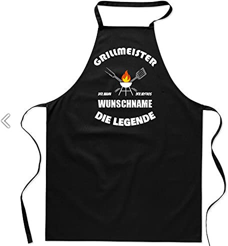 GERLINOVA Grillschürze mit eigenem Wunschnamen bedrucken lassen I Grillmeister [Wunschname] der Mann, der Mythos, die Legende. Mit Amazon T-Shirt Designer Anpassen (Grillmeister)