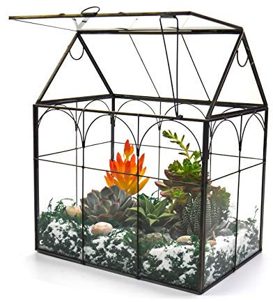 Großes Terrarium aus Glas – dekoratives Haus-Glas-Terrarium mit Deckel, für den Innenbereich, für den Schreibtisch, Tisch-Terrarium, Glasbehälter für Orchideen, Sukkulenten