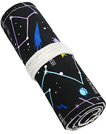 Anawakia Wrap Leinwand Stifterolle Bleistift Wrap Tragbar Stifterolle Bleistifthalter Reise Stiftehalter Buntstifte Federmäppchen Roll-up Mäppchen Tasche Organizer (Sternenklarer Himmel,12 Slots)
