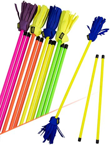 Juggle Dream Neo Flowersticks - Palos de Fibra de Vidrio, Mango de Silicona, Flecos de Ante (Amarillo Y Azul)