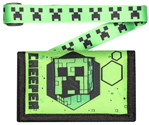 Minecraft - Portefeuille pour Enfants - Portefeuille pour garçons/Filles - Portefeuille en Argent du Jeu vidéo Green Creeper - Lanyard - Cadeaux Marchandise Officielle