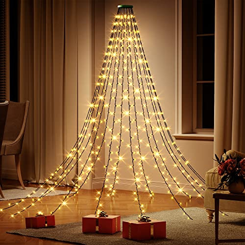 Christbaumbeleuchtung mit Ring, Lichterkette Weihnachtsbaum 480 LEDs 16 Stränge LED Lichterkette, Weihnachten Lichternetz Baumvorhang LED Baummantel für Weihnachten Dekor Innen Außen (Warmweiß)
