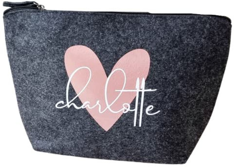 Geschenk für Frauen | personalisierte Kosmetiktasche aus Filz | Herz und Namen | Geschenkidee für Schwester, Freundin, Mama, Frau