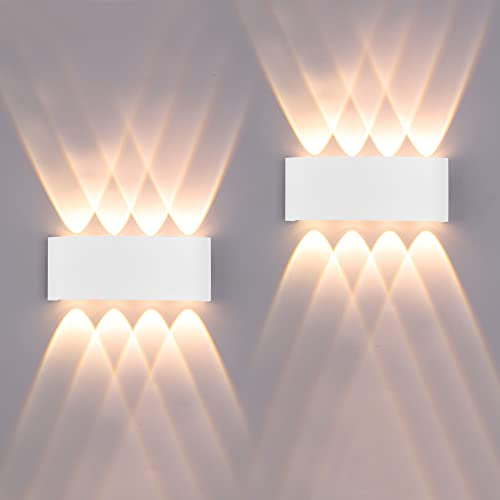 FUPE 2 Stücke Wandleuchte Aussen/Innen LED Wandlampe Außen 16W 1600LM Wandbeleuchtung Up and Downlight IP65 Wasserdichte moderne Aluminium Scheinwerfer Wandleuchten(weißes 3000K warmes Licht)