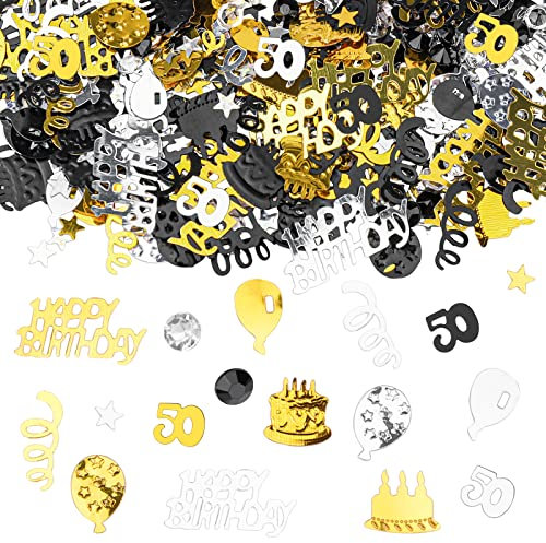 GoldRock Konfetti 50 Geburtstag Deko, 50. Geburtstag Deko Konfetti Gold Schwarz, Tischdeko Geburtstage 50, Glitzer Confetti Streudeko 50 Geburtstage Frau Mann für Hochzeit Jubiläum Partydekorationen
