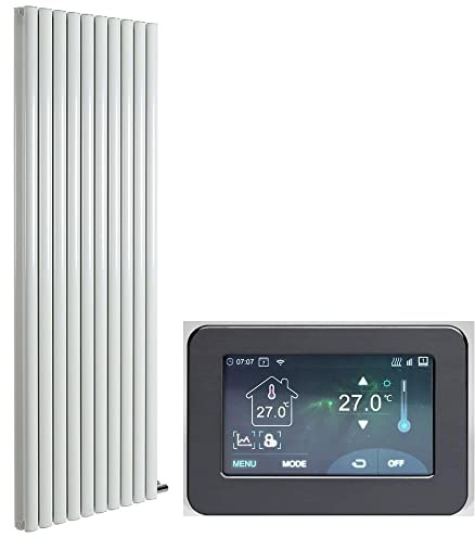 Milano Aruba Ardus 3000W White Double Oval Panel Dry Heat Vertical Electric Radiator WiFi - 1784mm x 590mm
