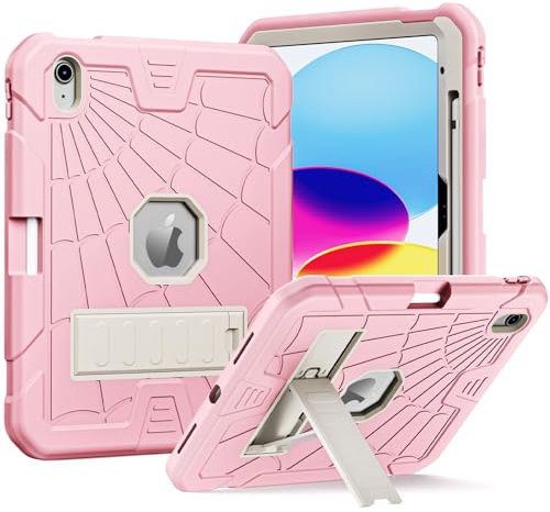 Herize 10.9-inch iPad 10th Generation 2022 Kids Girls |10th Generation iPad Case A2757 A2777 A2696 with Pencil Holder + Stand |Slim, Drop-Proof, Cute Silicone Case for iPad 10th Generation | Pink