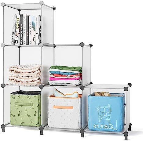 FUNLAX Schuhregal, DIY Cube Regalsystem, Set aus 6 Steckregal, Raumteiler aus Kunststoff, Aufbewahrung von Kleidung, Schuhen, für Schlafzimmer, Semitransparent