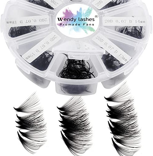 Pre Made Fan Volume Eyelash Extensions 20D 0.07mm C Curl 500 Fans 13-20mm Mixed Tray Premade Fans Loose Volume Lash Extensions Handmade Promade Loose Fans Lash(500-20D-0.07-C-1320)