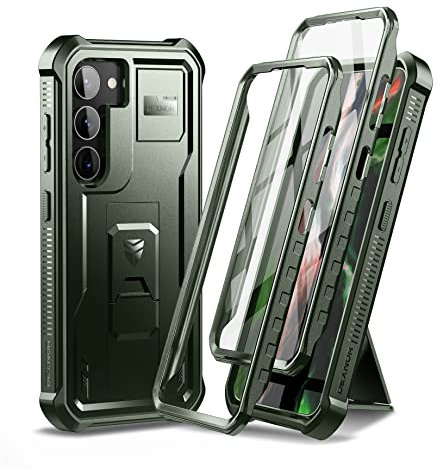 Dexnor Cover Custodia completa per Samsung Galaxy S23 【Doppia cornice frontale e supporto】, tecnologia ammortizzante, robusta custodia protettiva antiurto – Verde