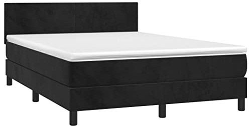 vidaXL Boxspringbett mit Matratze LED Bettgestell Bett Doppelbett Polsterbett Lattenrost Bettrahmen Hotelbett Schlafzimmerbett Schwarz 140x200cm Samt