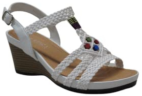 IVACHY Bohemian style wedges summer shoes braided decorated with beads ankle buckle closure open toe