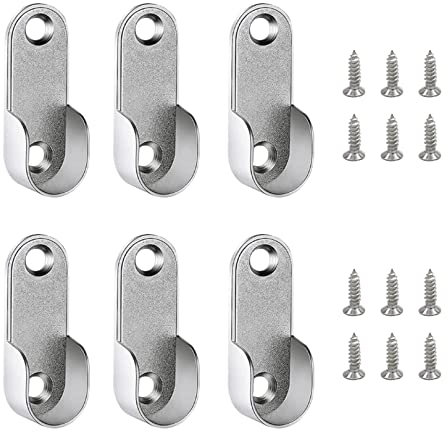 6pcs Oval Wardrobe Hanging Rails Fittings Wardrobe Pole Fittings Wardrobe Pipe Bracket with 12pcs Screws For Wardrobe Shower Curtain Closet Curtain Wardrobe Closet (16 mm/ 0.63 Inch)