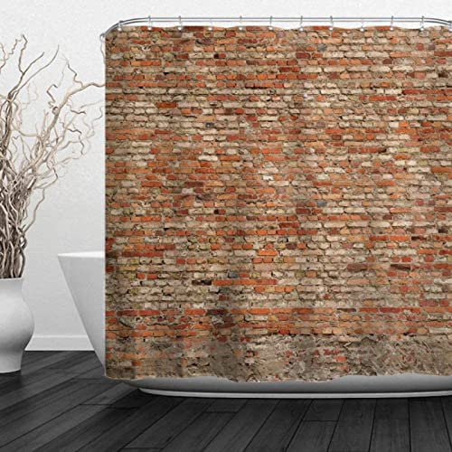 SEYUMI Duschvorhang 180x200 Klassische Wandverkleidung Duschvorhang Backsteinmauer Badezimmer Vorhang Antischimmel Wasserdicht 3D Effekt Duschvorhänge Textil Polyester Stoff für Badewannen mit Haken