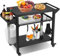Spurgehom Chariot de grill, table de four à pizza avec roulettes, table de chariot de salle à manger pour extérieur, terrasse, cuisine extérieure mobile, table de préparation de barbecue avec supports
