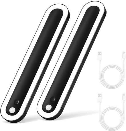 OUILA Unterbauleuchte Küche LED mit Bewegungsmelder 2 Stück 6500K Schrankbeleuchtung LED USB wiederaufladbar Schranklicht Nachtlicht Led Leiste für Küche Treppe Kleiderschrank Vitrine Schrank