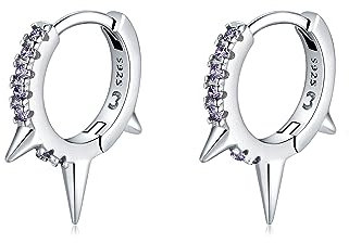 Orecchini cerchio da donna in argento 925 con zirconi viola intorno. Set Orecchini da donna cerchio con finitura in argento sterling o oro 18 carati ideali per regalo... Gioielli (Argento placcato)